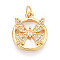 Brass Micro Pave Clear Cubic Zirconia Pendants, Cadmium Free & Lead Free, with Shell, Flat Round with Butterfly, with Jump Ring, Real 18K Gold Plated, 18x15x4mm, Hole: 3.5mm