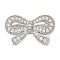 Brass Micro Pave Clear Cubic Zirconia Fold Over Clasps, Cadmium Free & Nickel Free & Lead Free, Bowknot, Platinum, 15x24.5x9.5mm, Hole: 1.4mm