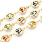 Brass Insecta Link Chains, with Glass, Soldered, with Spool, Long-Lasting Plated, Golden, Mixed Color, 13x8x2.5mm, about 32.81 Feet(10m)/Roll