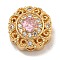 Brass Micro Pave Cubic Zirconia Beads, Nickel Free, with Glass, Real 18K Gold Plated, Round, Pearl Pink, 11x6.5mm, Hole: 1.8mm