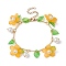 Acrylic Flower & Glass Pearl Charm Bracelets, with Brass Chains, Orange, 6-7/8~7-1/8 inch(17.5~18cm)