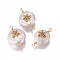 Natural Cultured Freshwater Pearl Pendants, for Jewish, with Cubic Zirconia and Brass Findings, Flat Round with Star of David, Golden, Colorful, 19~23x12~14mm, Hole: 1.6mm