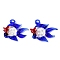 Handmade Lampwork Pendants, Fish Charms, Blue, 41x45x12.5mm, Hole: 3x4mm
