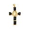 Rack Plating Brass Pendants, with Glass Cubic Zirconia, Religion Heart Cross with Virgin Mary Charm, Cadmium Free & Lead Free, Long-Lasting Plated, Real 18K Gold Plated, Black, 39x23x4mm, Hole: 5x3mm
