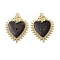 Halloween Theme Alloy Enamel Pendants, with Cubic Zirconia, Light Gold, Heart with Rose, Black, 32.5x25x3.5mm, Hole: 1.7mm