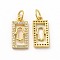 Rack Plating Brass Micro Pave Cubic Zirconia Pendants, Rectangle with Hamsa Hand Charm, with Jump Ring, Real 18K Gold Plated, 15x7.5x2mm, Hole: 3.6mm