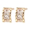 Brass Pave Clear Cubic Zirconia Curved Rectangle Stud Earrings for Women, Light Gold, 7x4mm