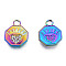 304 Stainless Steel Pendants, with Crystal Rhinestone, Octagon with Heart, Rainbow Color, 16.5x12.5x2mm, Hole: 3mm