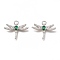 Brass Micro Pave Cubic Zirconia Pendants, Long-Lasting Plated, Dragonfly Shape, Platinum, Green, 18.5x21.5x3.5mm, Hole: 2.5mm