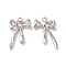 Rack Plating Alloy Charms, with Glass, Nickel Free, Bowknot with Heart Charms, Platinum, Pink, 25x16x3.5mm, Hole: 1.8mm