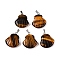 Natural Tiger Eye Pendants, Shell Shaped Charms with Platinum Plated Metal Snap on Bails, 24.5x20.5~21x5.5~6mm, Hole: 2x5.5mm