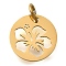 304 Stainless Steel Charms, with Jump Ring, Flat Round with Flower Charm, Laser Cut, Ion Plating(IP), Real 18K Gold Plated, 11.5x1mm, Hole: 3mm
