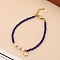 Baroque Natural Pearl Quartz Bracelet, Fashion Stainless Steel Heart Charm, Midnight Blue