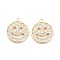 Brass Micro Pave Clear Cubic Zirconia Charms Pendants, Long-Lasting Plated, Flat Round with Smiling Face, Real 14K Gold Plated, 13.5x11.5x1.5mm, Hole: 1.2mm