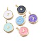 Brass Enamel Pendants, Flat Round with Moon & Star & Heart & Lightning Pattern, Golden, Mixed Color, 18~18.5x13~14x2~2.5mm, Hole: 3.5x2mm