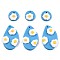 Handmade Polymer Clay Charms, Teardrop with Flat Round with Flower, Deep Sky Blue, Flat Round: 14x14x5.5mm, Hole: 1.6mm,Teardrop: 33.5x19.5x5.5mm, hole: 1.6mm