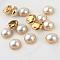 ABS Plastic Imitation Pearl Shank Buttons, Half Round, with Brass Findings, Golden, Creamy White, 10~10.5x6~6.5mm, Hole: 1mm