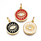 Brass Micro Pave Cubic Zirconia Pendants, with Enamel and Jump Ring, Nickel Free, Flat Round with Eye, Real 16K Gold Plated, Mixed Color, 15x13x2mm, Jump Ring: 5x0.8mm, 3mm inner diameter