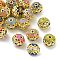Brass Enamel Beads, Cadmium Free & Lead Free, with Rhinestone, Golden, 10mm, Hole: 1.2mm