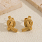 Stainless Steel Textured knot Stud Earrings, Real 18K Gold Plated, 22.7x12.9mm