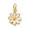 Brass Enamel Charms, with Jump Ring, Long-Lasting Plated, Lead Free & Cadmium Free, Flower Charms, Real 18K Gold Plated, White, 10x7.5x2mm, Hole: 3mm