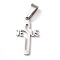 Non-Tarnish Easter 304 Stainless Steel Pendants, Cross with Word Jesus, Stainless Steel Color, 21x12x1.2mm, Hole: 3.5x7mm