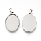 Tarnish Resistant 201 Stainless Steel Pendant Cabochon Settings, Oval, Stainless Steel Color, Tray: 39.5x30mm, 45x32.5x2mm, Hole: 8x4mm