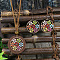 Bohemian Alloy Enamel & Wood Pendant Necklaces & Dangle Earrings Sets, Flower, 400mm