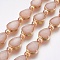 Opaque Glass Beads Strands, Faceted, with Golden Tone Brass Edge, Teardrop & Round, Misty Rose, 18x12.5~13x7~7.5mm, Hole: 1mm, about 10pcs/strand, 9 inch(23cm)