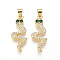Brass Micro Pave Cubic Zirconia Pendants, Cadmium Free & Lead Free, Snake Charms, Real 18K Gold Plated, 26x10x3mm, Hole: 3~4x4.5~5mm