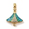 Christmas Brass Micro Pave Cubic Zirconia Pendants, Cadmium Free & Lead Free, with Synthetic Opal, Christmas Tree, Deep Sky Blue, 29x24.5x5.5mm, Hole: 5x3mm