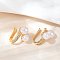 Round Brass Micro Pave Clear Cubic Zirconia Cuff Earrings, with Plastic Imitation Pearl, Golden, 15.5x16x11.5mm