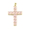 Brass Micro Pave Cubic Zirconia Pendants, Cadmium Free & Nickel Free & Lead Free, Cross Charms, Pink, Real 18K Gold Plated, 33x22x4mm, Hole: 5x2.5mm