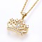 304 Stainless Steel Pendant Necklaces, with Cubic Zirconia, Crown, Golden, 18.11 inch(46cm), Pendant: 15x18x3.5mm