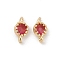 Brass Cubic Zirconia Flat Round Connector Charms, Rack Plating, Long-Lasting Plated, Light Gold, Cerise, 9x4.5~5x3mm, Hole: 1mm