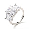 Clear Cubic Zirconia Rectangle Adjustable Ring, Brass Jewelry for Women, Real Platinum Plated, US Size 7(17.3mm)