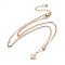 Brass Tiered Necklaces, Double Layer Necklaces, with 304 Stainless Steel Findings and Cubic Zirconia, Fan, Golden, 15.35 inch(39cm), Pendant: 13x9.6x1.2mm and 7.5x4x2mm