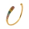 304 Stainless Steel Teardrop Cuff Bangle with Colorful Rhinestone, Golden, Inner Diameter: 2-1/2 inch(6.2cm)