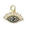 Brass Micro Pave Cubic Zirconia Pendants, Cadmium Free & Nickel Free & Lead Free, with Glass and Enamel, with Jump Ring, Real 18K Gold Plated, Eye, Black, 12x17.5x2.5mm, Hole: 3.7mm