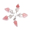 Cherry Quartz Glass Pendants, with Platinum Brass Snap on Bails, Votex/Om Symbol/Tree of Life/Flower of Life/Star of David, Cone Pendulum, 48mm, Hole: 8mm