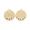 Brass Micro Pave Colorful Cubic Zirconia Pendants, Cadmium Free & Nickel Free & Lead Free, Flat Round with Eye Charms, Real 18K Gold Plated, 22x19.5x2.5mm, Hole: 1.2mm