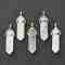 Natural Quartz Crystal Pointed Pendants, Rock Crystal Pointed Pendants, with Platinum Tone Brass Findings, Bullet, 39.5x12x11.5mm, Hole: 4.5x2.8mm