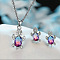 Tortoise Alloy Rhinestone & Glass Pendant Necklaces & Stud Earrings Sets, Platinum, Light Sky Blue, 450mm