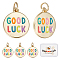 Beebeecraft 1 Box 6Pcs Enamel Pendants 18K Gold Plated Flat Round Charms with Word Good Luck Colorful Earring Findings for Jewelry Making