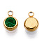 PVD Vacuum Plating 201 Stainless Steel Rhinestone Charms, Birthstone Charms, Flat Round, Real 18K Gold Plated, Emerald, 8.5x6x3mm, Hole: 1.5mm