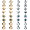 32Pcs 8 Style Rack Plating Alloy Enamel Pendants, with Colorful Rhinestone, Cadmium Free & Nickel Free & Lead Free, Heart & Flat Round with Evil Eye, Platinum & Light Gold, 20~25x20~22.5x2.5~3mm, Hole: 1.2~2mm, 4Pcs/style