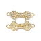 Brass Micro Pave Clear Cubic Zirconia Connector Charms, Cadmium Free & Nickel Free & Lead Free, Bowknot Links, Real 18K Gold Plated, 26x9x3.5mm, Hole: 1.8mm