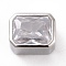 Eco-friendly Brass Micro Pave Clear Cubic Zirconia Beads, Cadmium Free & Lead Free, Long-Lasting Plated, Cuboid, Platinum, 9.5x7.5x6.5mm, Hole: 2.5x3.5mm