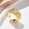 Brass Micro Pave Clear Cubic Zirconia Cuff Rings for Women, Cadmium Free & Nickel Free & Lead Free, Real 18K Gold Plated, 10.5mm