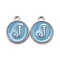 Platinum Plated Alloy Enamel Charms, Cadmium Free & Lead Free, Enamelled Sequins, Flat Round with Letter, Letter.J, 14x12x2mm, Hole: 1.5mm